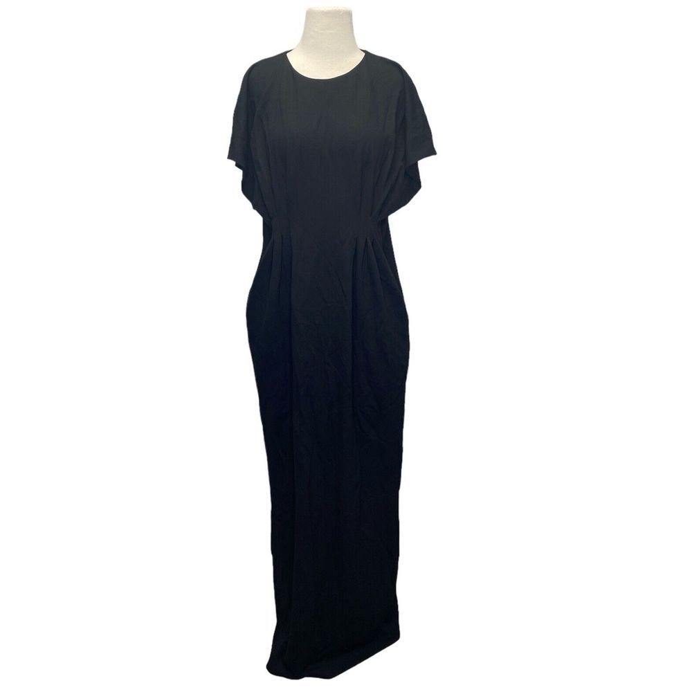 Lisa Perry Barneys Womens Maxi Dress Sz 12 Black Stretch Column‎ Pockets Career - Picture 2 of 11